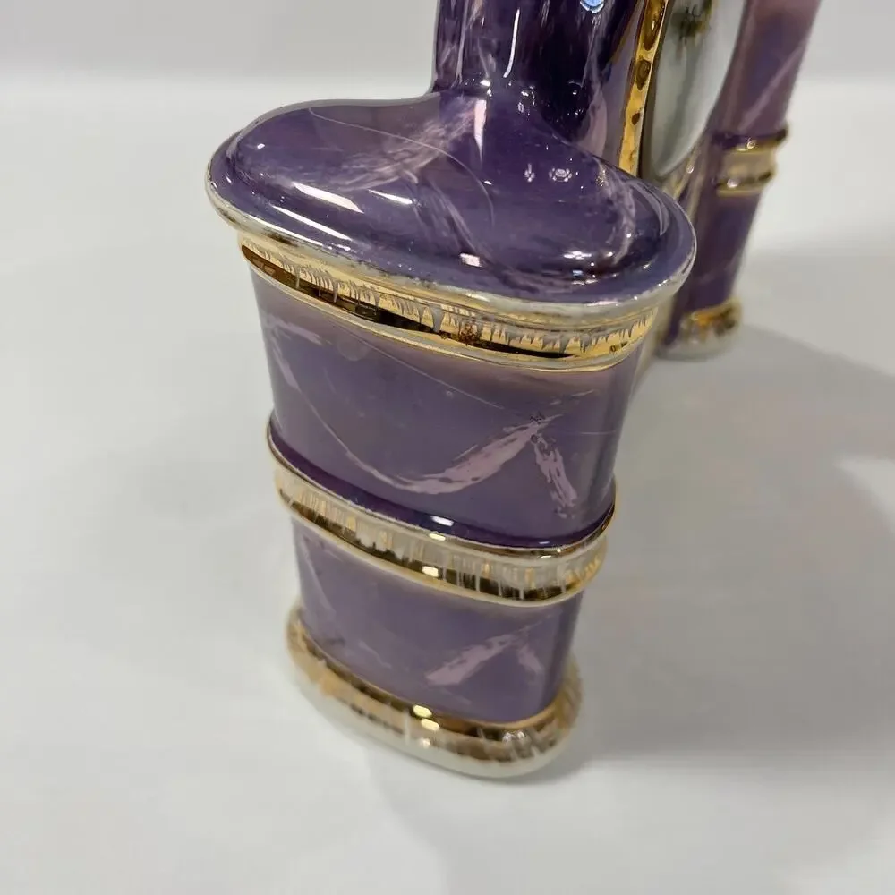 Vintage Sessions Electric Porcelain Mantle Clock Purple Gold Trim 11